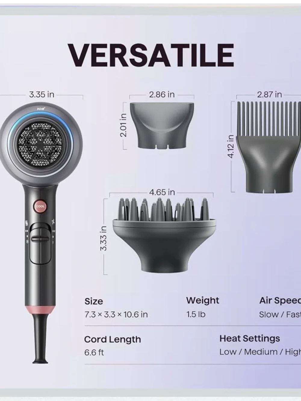 Wavytalk Blown Away Ionic Hair Dryer with Diffuser for Curly Hair